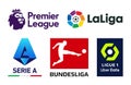 Official UEFA European top-5 league logos. Set of european football or soccer leagues logo - Premier League, LaLiga, Serie A